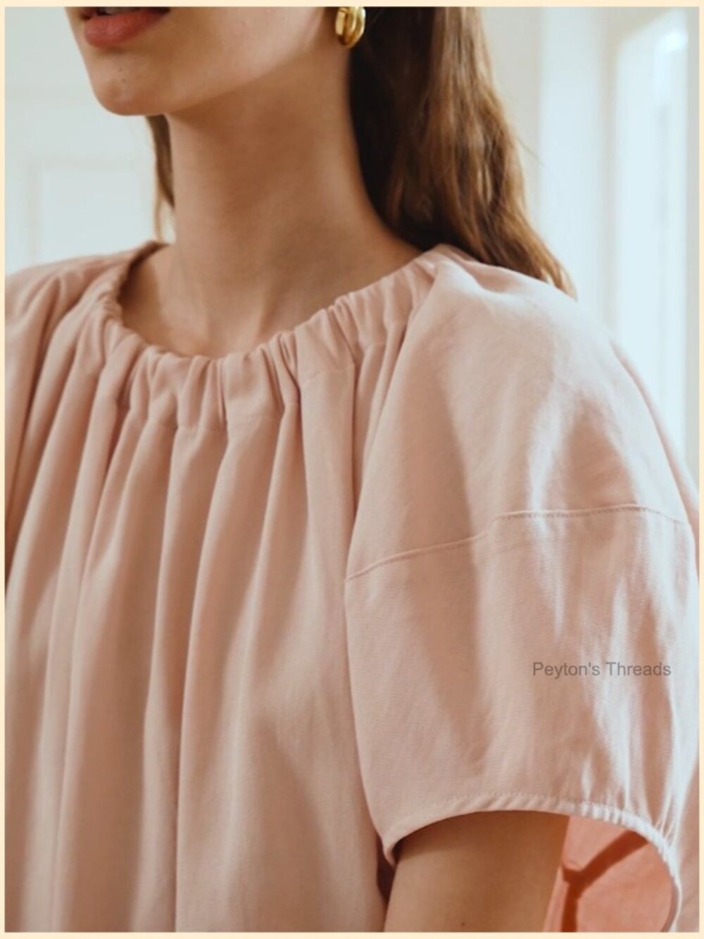 Puff Sleeve Loose Maxi Dress, Elastic Crew Neck, Pleated Casual Midi Dress - Picture 7 of 7